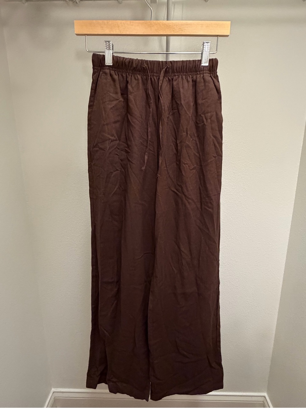 ASOS Brown Elastic-Waist Wide-Leg Pants